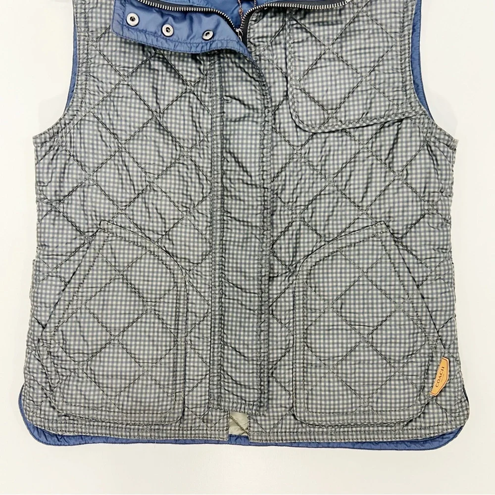 Coach Quilted Gingham Vest in Loden Navy Size Small